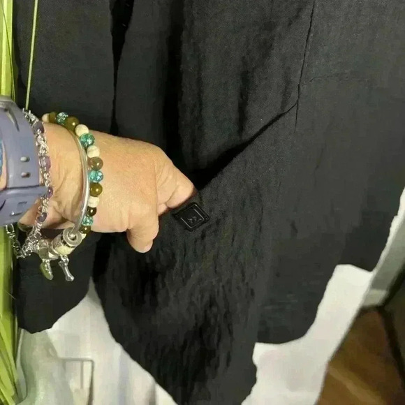 Kristin Crenshaw Women’s S Black Crinkle Tunic w/Pocket Hobo 3/4 Sleeve Top - Picture 2 of 12